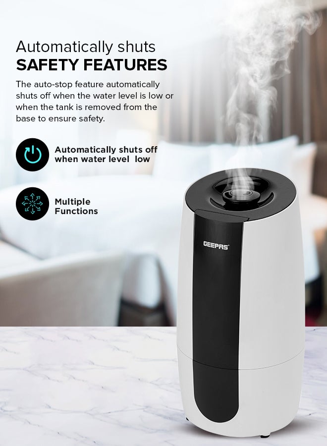 Ultrasonic Humidifier 2.6 L Water Tank, Touch Panel Control/ Cool Mist Operation, 2 Speed and 360-Degree Rotatable Nozzle/ Multiple Functions, Filter for Purifying and Softening Water. GUH63072UK White & black