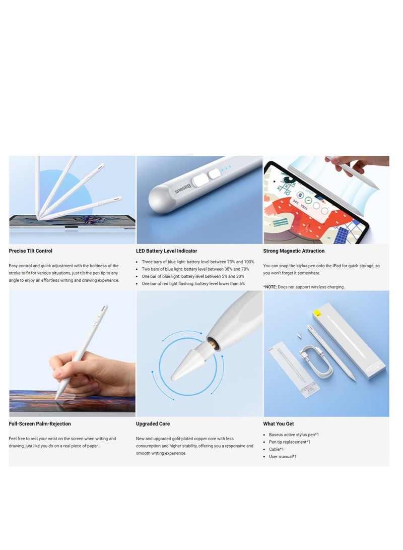Stylus Pen For iPad 2018-2022, Quick Charging iPad Pencil With Tilt Sensitivity & Palm Rejection, Magnetic Attraction, Compatible iPad Air 3/4/5, iPad Mini 5/6, iPad 6-10 Gen, iPad Pro 11"/12.9" White
