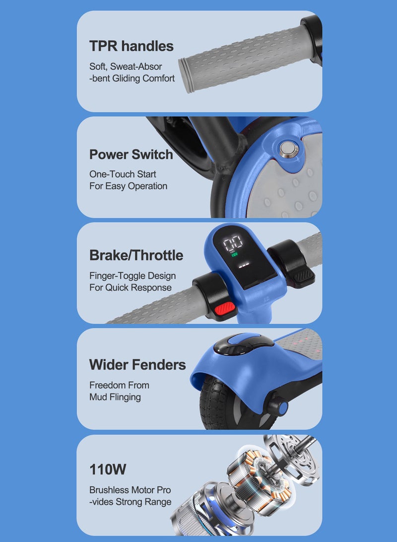 Kidle - Blue Electric Scooter, Folding Bluetooth Lighted Scooter, LED Display, 6.5 inches, Solid Tyres, Three Speed Modes, 8km Range, Max 220kg - Image 1
