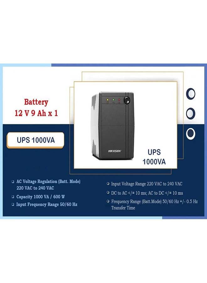 HIKVISION - DS-UPS1000 1000W UPS Mini Uninterruptible Power Supply 1000VA, Compact Size, Excellent Microprocessor Control Guarantees High Reliability Low Price Black - Image 1