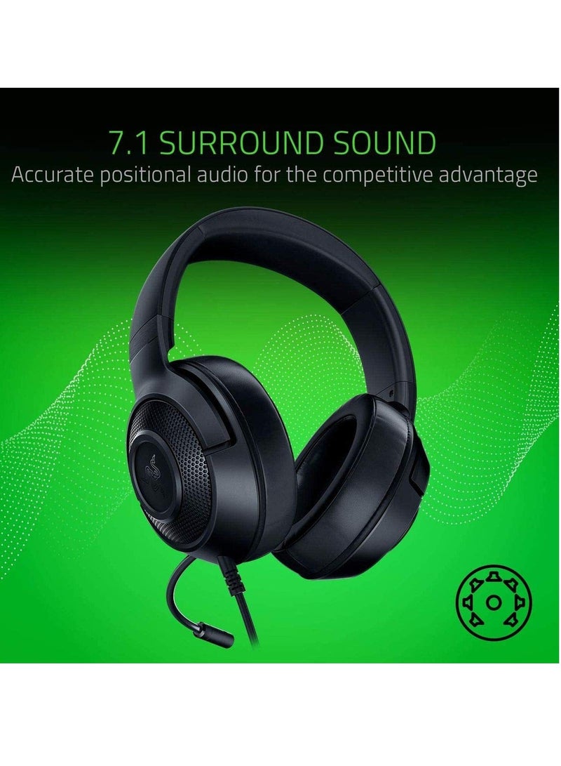ريزر سماعة الألعاب Kraken X ESSENTIAL خفيفة الوزن - 7.1 صوت محيطي - إطار خفيف الوزن - ميكروفون قلبي قابل للانحناء - للكمبيوتر الشخصي، وXbox، وPS4، وNintendo Switch - Image 3