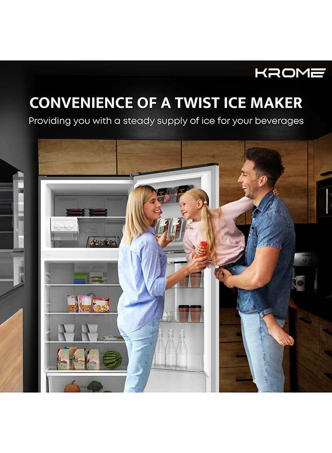 Krome 455 Liter Gross Top Mount Double Door Refrigerator, No Frost Cooling System, LED Display, Convenient Shelves For Easy Access, 10 Year Compressor Warranty KR-RFF 480 IM Inox - Image 5