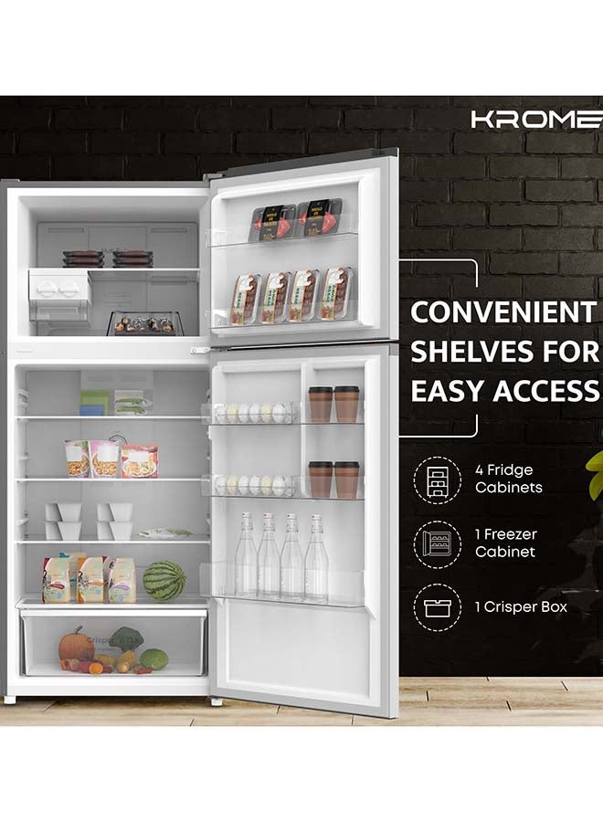 Krome 455 Liter Gross Top Mount Double Door Refrigerator, No Frost Cooling System, LED Display, Convenient Shelves For Easy Access, 10 Year Compressor Warranty KR-RFF 480 IM Inox - Image 4