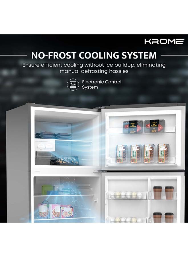 Krome 455 Liter Gross Top Mount Double Door Refrigerator, No Frost Cooling System, LED Display, Convenient Shelves For Easy Access, 10 Year Compressor Warranty KR-RFF 480 IM Inox - Image 3