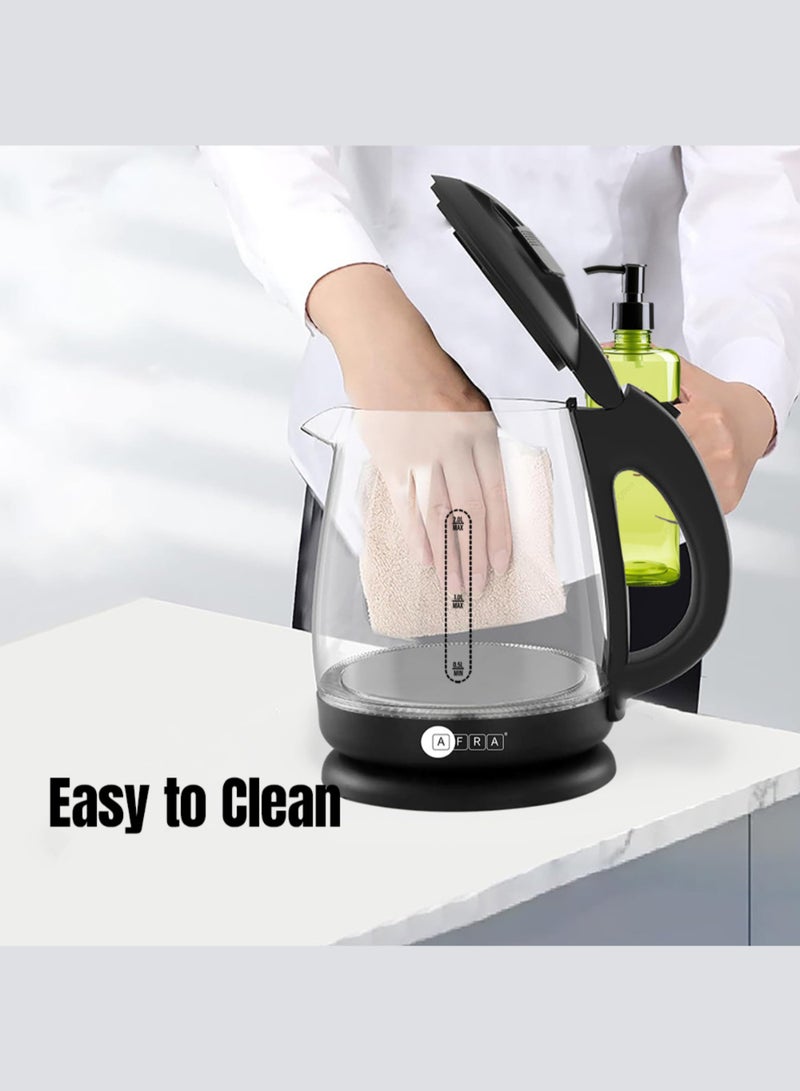 AFRA Electric Kettle | 1.8L | 1500W | Glass Body | LED Light Indicator | 360° Cordless | Overheat Protection | 2-Year Warranty 1.8 L 1500 W AF-1820KTGL Black/Clear  - Image 5