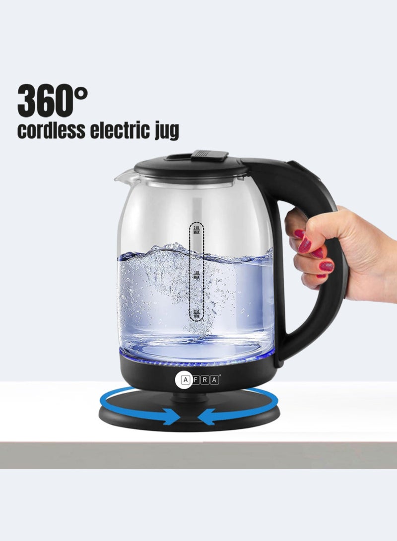 AFRA Electric Kettle | 1.8L | 1500W | Glass Body | LED Light Indicator | 360° Cordless | Overheat Protection | 2-Year Warranty 1.8 L 1500 W AF-1820KTGL Black/Clear  - Image 4