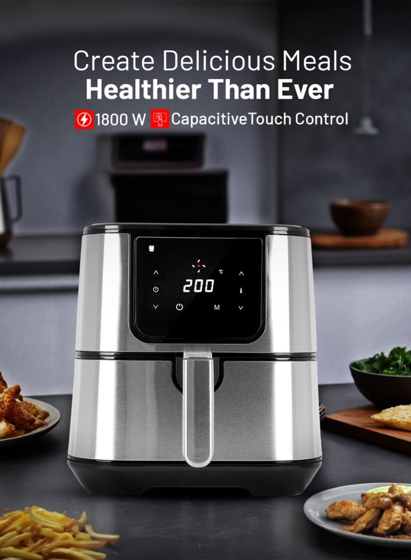 AFRA - Digital Air Fryer |  5.5L | 1600-1800W | Oil-Free Cooking | Adjustable Temperature & Timer | Rapid Air Circulation | Overheat Protection | Non-Stick Basket | Cool-Touch Handle | Family-Sized |2-Year Warranty 5.5 L 1500 W AF-5518AFSS Silver - Image 1