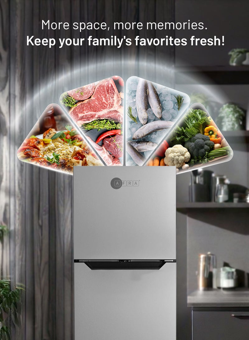 AFRA - 260L Double Door Frost-Free Refrigerator with Multi-Flow Cooling| Fresh Zone| and Optional Ice Maker | Energy Efficient Design with LED Display | 2-Year Warranty 220 L 150 W AF-2200RFSS Silver - Image 1