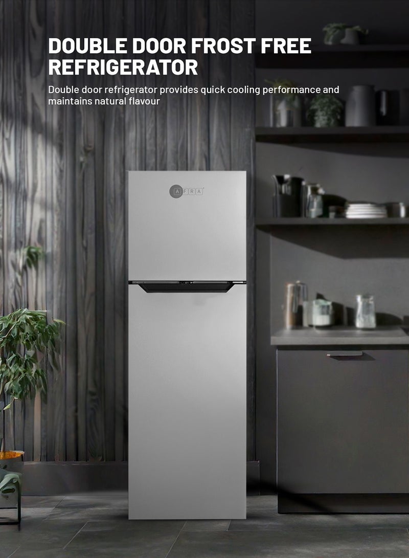 AFRA - 260L Double Door Frost-Free Refrigerator with Multi-Flow Cooling| Fresh Zone| and Optional Ice Maker | Energy Efficient Design with LED Display | 2-Year Warranty 220 L 150 W AF-2200RFSS Silver - Image 1