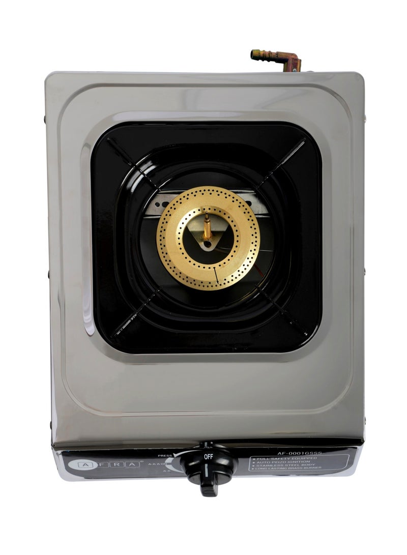 AFRA - AFRA Single Burner Gas Stove, Compact Design, Cast Iron Burner, Enamel Pan Support, Stainless Steel Surface, G-MARK, ESMA, ROHS, and CB Certified, AF-0001GSSS 2 years warranty AF-0001GSSS Silver - Image 1
