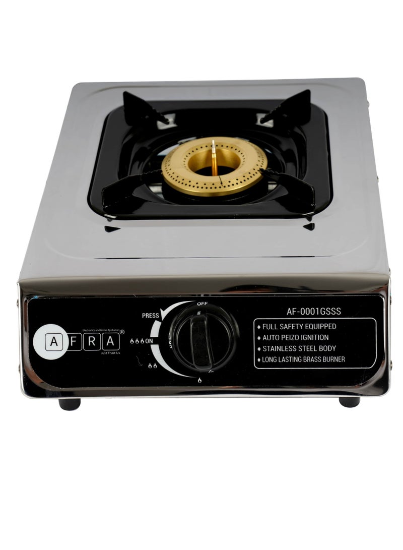 AFRA - AFRA Single Burner Gas Stove, Compact Design, Cast Iron Burner, Enamel Pan Support, Stainless Steel Surface, G-MARK, ESMA, ROHS, and CB Certified, AF-0001GSSS 2 years warranty AF-0001GSSS Silver - Image 1