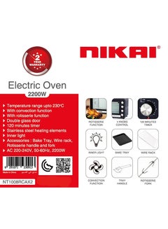 NIKAI Electric Oven With Convection & Rotisserie Function 100 L 2200 W NT1008RCAX2 Black  - Image 3