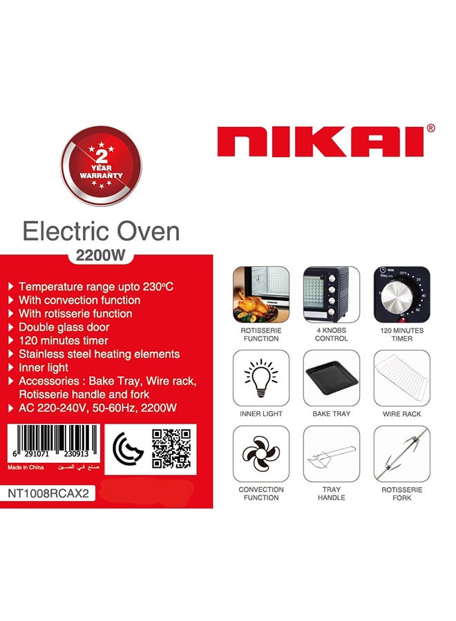 NIKAI Electric Oven With Convection & Rotisserie Function 100 L 2200 W NT1008RCAX2 Black  - Image 3