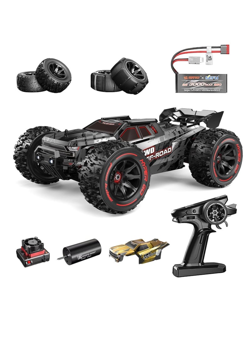 مايتويز سيارات MJX Hyper Go 14210 بدون فرش RC للبالغين، 1/14 عالية السرعة 55-75KMH شاحنة RC سريعة، بطارية 2S، سيارات تحكم عن بعد تعمل بالكهرباء 4wd هدية للأولاد مع 2 قذائف وإطارات إضافية  - Image 1