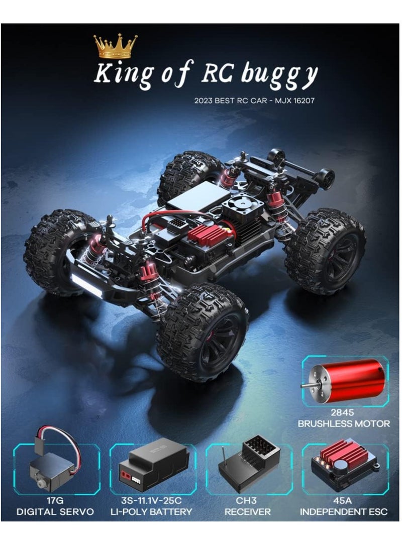 MYTOYS MJX Hyper GO 16207, 62KM/H Remote Control Car with Brushless Motor, RC Buggy Gifts for Adults,Top Speed 4WD 1:16 RC Truck with 3S Battery,Gift for Boy (RTR)  - Image 4