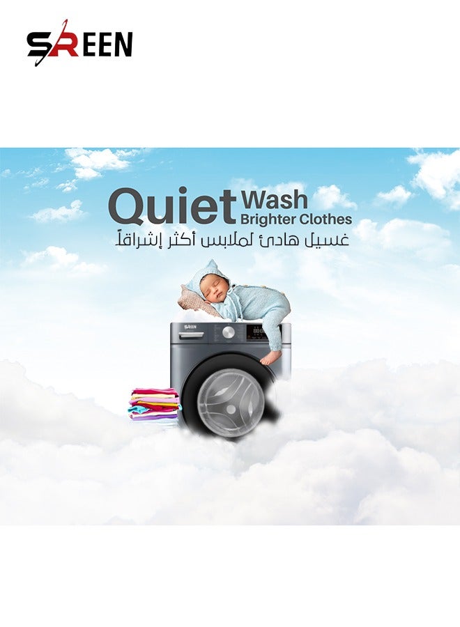 SREEN - Washing Machine Front Load 8 kg 2000 W SRWM-8FW Silver - Image 1