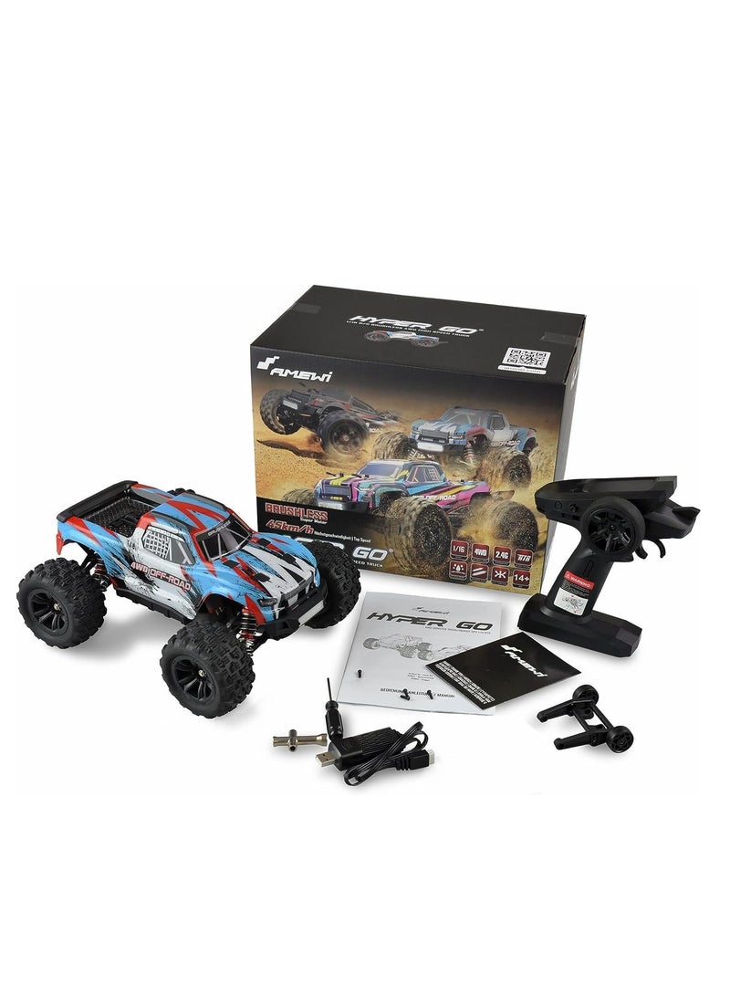 MYTOYS - MJX Hyper GO 16208 Brushless Rc Hobby Gradetruck 1:16 Scale Radio Controlled Off-Roader Electronic Monster Rtr All Terrain-Blue - Image 1