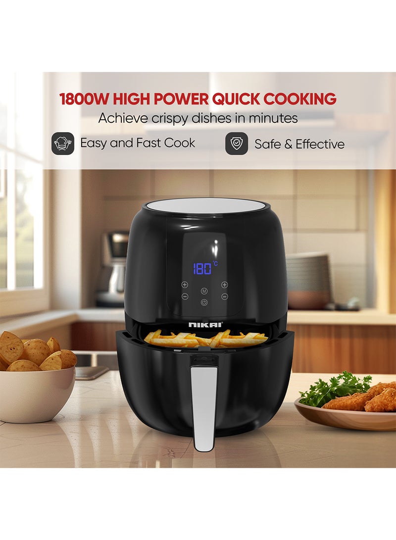 NIKAI 9L Digital Air Fryer with 1800W Power | 80-200°C Temperature Range | 60-Minute Timer | Overheating Protection | Non-Stick Coated Pan & Dishwasher Safe 9 L 1800 W NAF999D Black  - Image 4