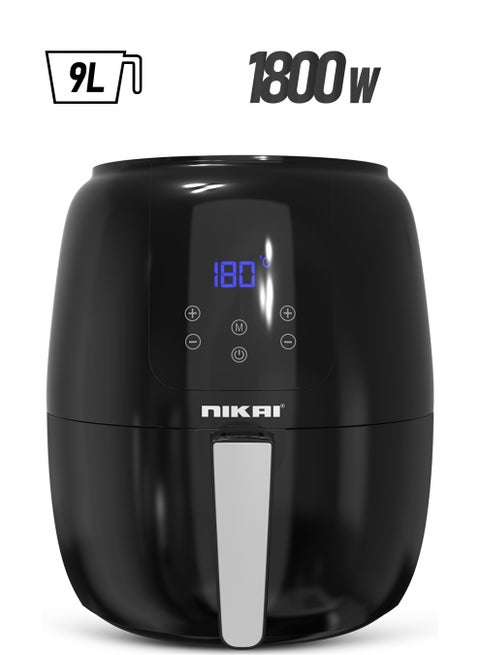 9L Digital Air Fryer with 1800W Power | 80-200°C Temperature Range | 60-Minute Timer | Overheating Protection | Non-Stick Coated Pan & Dishwasher Safe 9 L 1800 W NAF999D Black