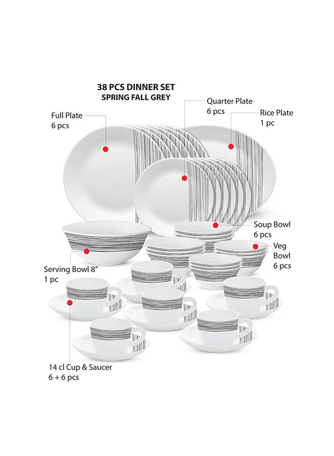 BOROSIL Larah Plano Opal 38 Pc Dinner Set Spring Fall White/Black  - Image 3