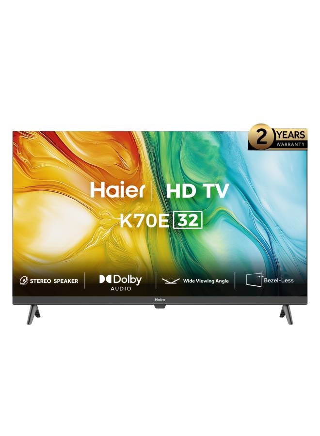 32 Inch HD TV - Stereo Speaker - Miracast - Dolby Audio - Built in receiver - Bezel-Less Design - HDMI- Wide Viewing Angle - H32K70EF Black
