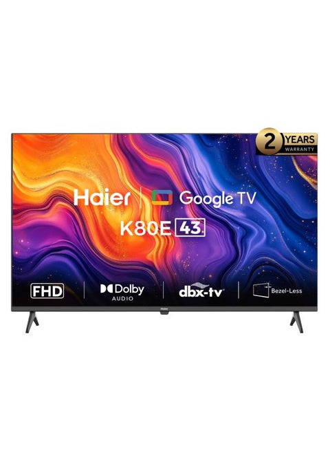 43 Inch FHD Smart Google TV - Dolby Audio - Stereo Speaker - Voice Control - HDR10 - Chromecast- HDMI 2.1 - Bezel-Less Design - H43K80EF Black
