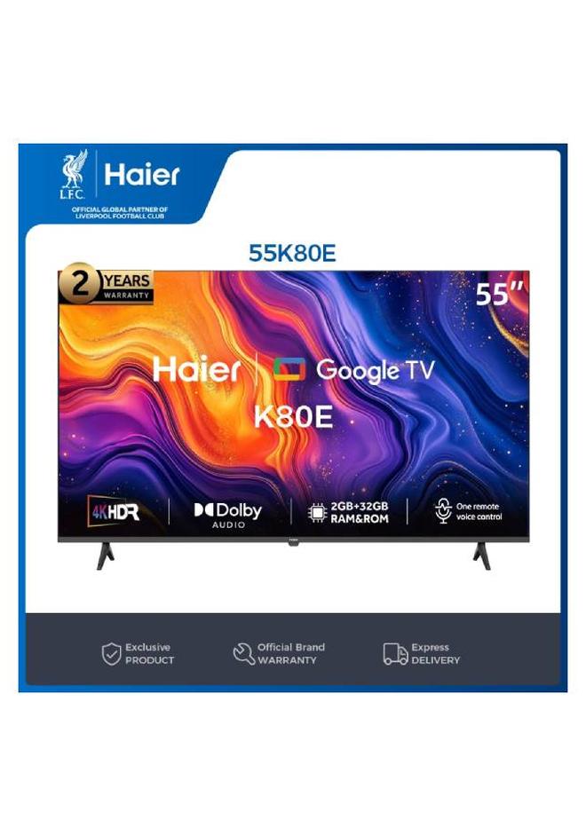 Haier 55 Inch 4K UHD Smart Google TV - Dolby Audio - Stereo Speaker - MEMC/VRR/ALLM  - 2+32GB RAM/ ROM - Voice Control - HDR10 - Chromecast- HDMI 2.1 - Bezel-Less Design - H55K80EU Black - Image 1