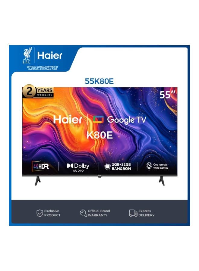Haier 55 Inch 4K UHD Smart Google TV - Dolby Audio - Stereo Speaker - MEMC/VRR/ALLM  - 2+32GB RAM/ ROM - Voice Control - HDR10 - Chromecast- HDMI 2.1 - Bezel-Less Design - H55K80EU Black - Image 1