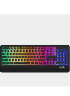 havit KB488L Rainbow Full Membrane Gaming Office Keyboard Ergonomic Design With Wrist Rest For PC Desktop, 108 Keys | AR /Eng Layout  - Image 1