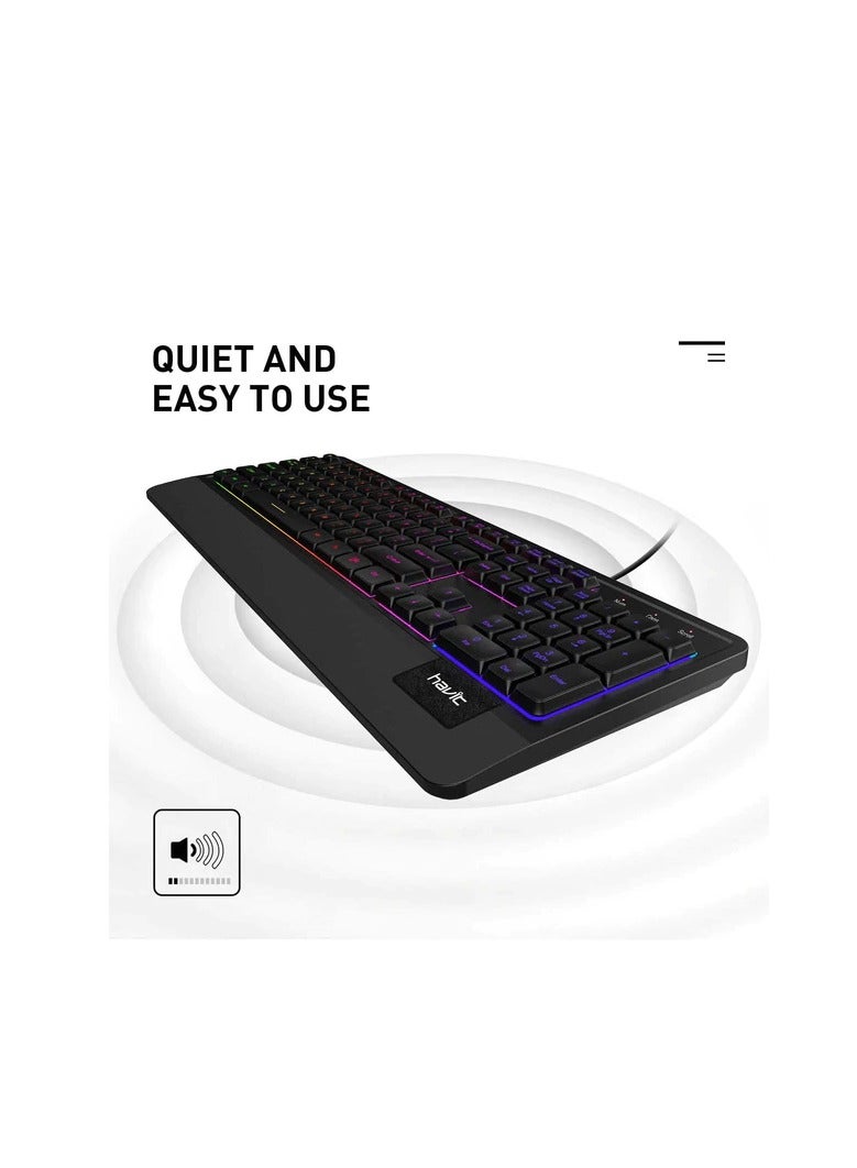 KB488L Rainbow Full Membrane Gaming Office Keyboard Ergonomic Design With Wrist Rest For PC Desktop, 108 Keys | AR /Eng Layout