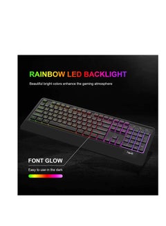 havit KB488L Rainbow Full Membrane Gaming Office Keyboard Ergonomic Design With Wrist Rest For PC Desktop, 108 Keys | AR /Eng Layout  - Image 2