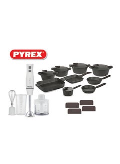 23 Pieces Granite Set Artisan Gray 4 pots 20-24-26-30+2 frying pans 20-24 + oven dish 31 + sauce pan 16 + grill 28 + 5 utensils set+ 4 silicon holderscm
