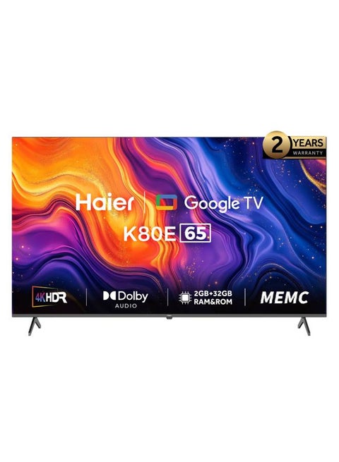 65 Inch 4K UHD Smart Google TV - Dolby Audio - Stereo Speaker - MEMC/VRR/ALLM  - 2+32GB RAM/ ROM - Voice Control - HDR10 - Chromecast- HDMI 2.1 - Bezel-Less Design - H65K80EU Black