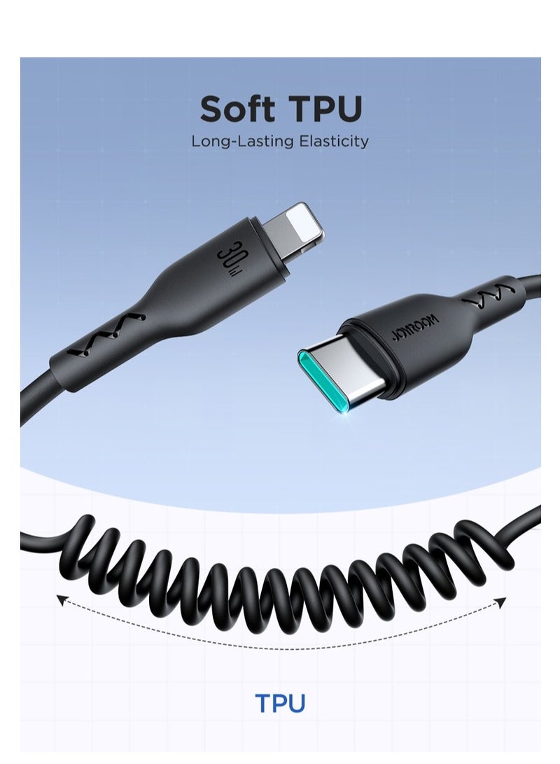 S-A38 Easy Travel Series Type-C to Lightening Coiled Data Cable 5ft, 30W, 1.5m - Black