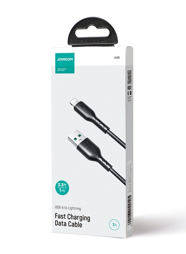 JOYROOM A26 3A USB-A to Lightning Fast Charging Data Cable, 1M - Black  - Image 3