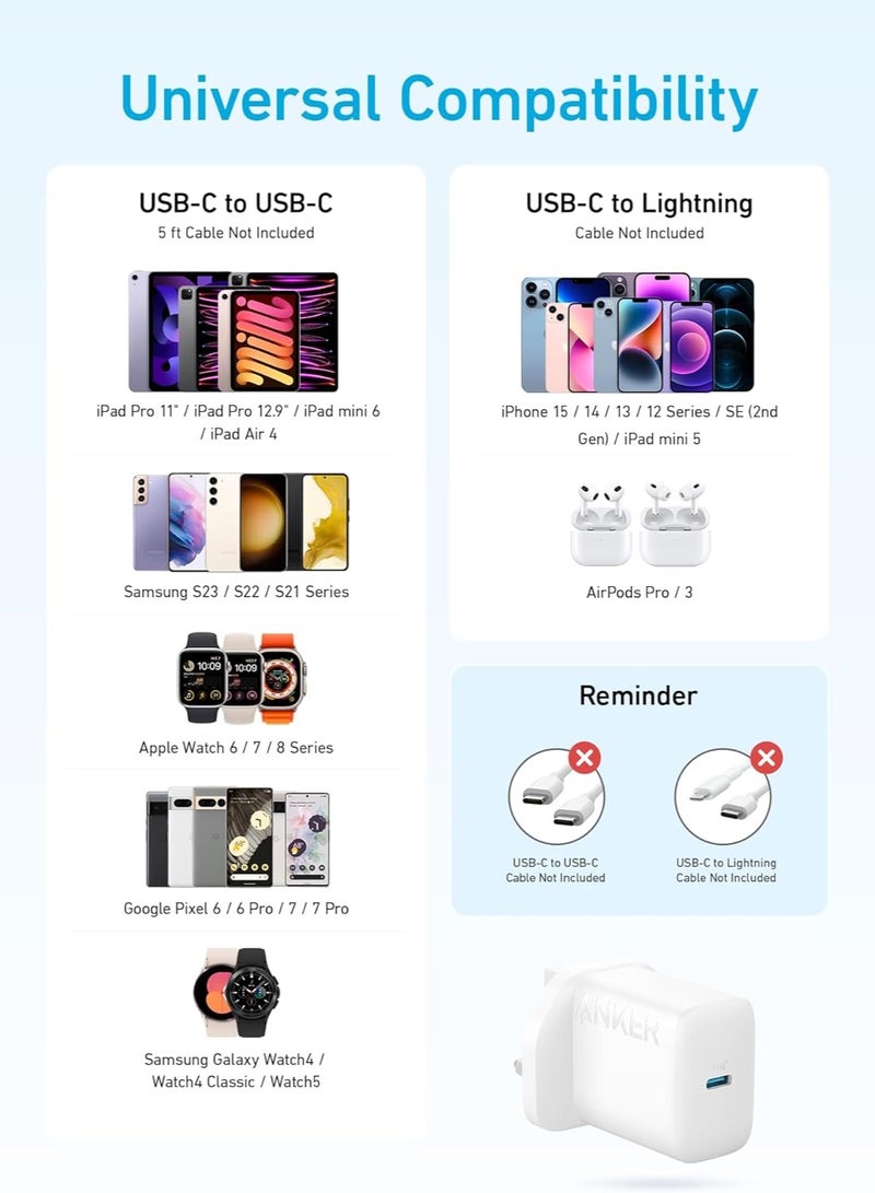 Anker - USB C Plug, iPhone Charger, 2-Pack 20W USB C Fast Wall Charger, USB C Charger Block for iPhone 16/16 Plus / 16 Pro / 16 Pro Max/iPad Pro/AirPods Pro 2 and More (Cable Not Included) Snow - Image 1