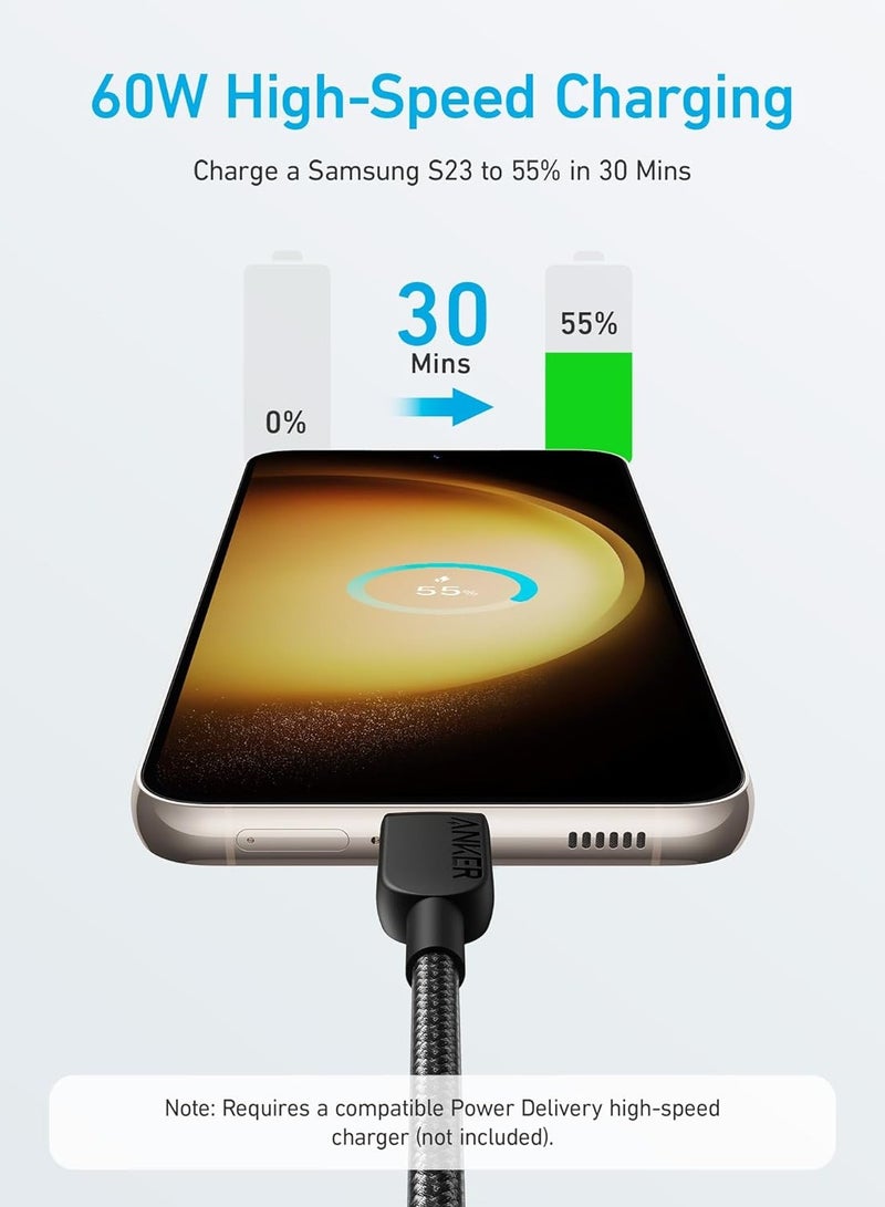 آنكر كابل 310 USB C إلى USB C (مضفر بطول 3 أقدام) 60 وات أسود سبج  - Image 2