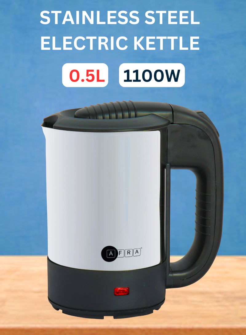 AFRA - Electric Kettle with 2 Cups | 0.5L | 1100W | Stainless Steel | Removable Cover | Overheat Protection | Compact & Portable | 2-Year Warranty 0.5 L 1100 W AF-0511KTSS black - Image 1
