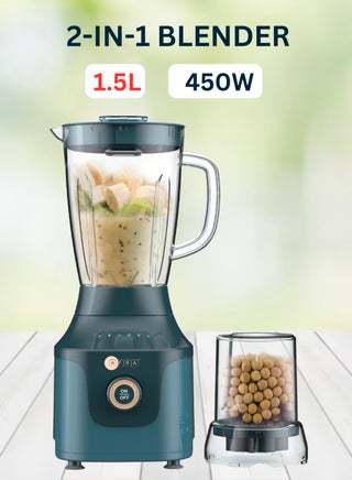 خلاط أفرا 2 في 1، 450 واط، وعاء غير قابل للكسر، محرك نحاسي كامل، مزج، طحن، قاعدة خلاط ABS، استخراج بدون ضوضاء AF-450BLGN، ضمان لمدة عامين - pnsku/N70070944V/45/_/1738757343/8b7b44aa-cf7b-4aff-a3f6-e0a5ee3fa1ad