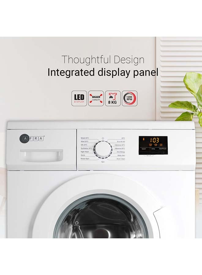 AFRA - 7kg Front Load Washing Machine with 1200 RPM Spin Speed | LED Display| 15 Wash Programs| Durable Stainless Steel Drum| and Auto Balance System 1-Year Warranty 7 kg 2100 W AF-7120WMWT White - Image 1