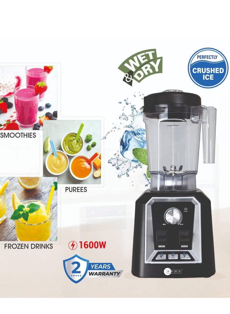AFRA High-Speed Blender | 1600W | 2000ML Unbreakable Jar | 6 PCS SUS Blades | 100% Pure Copper Motor | Time Setting | ETL, CB, GS, CE Certified | 1-Year Warranty 2 L 1600 W AF-162PBBK black  - Image 5