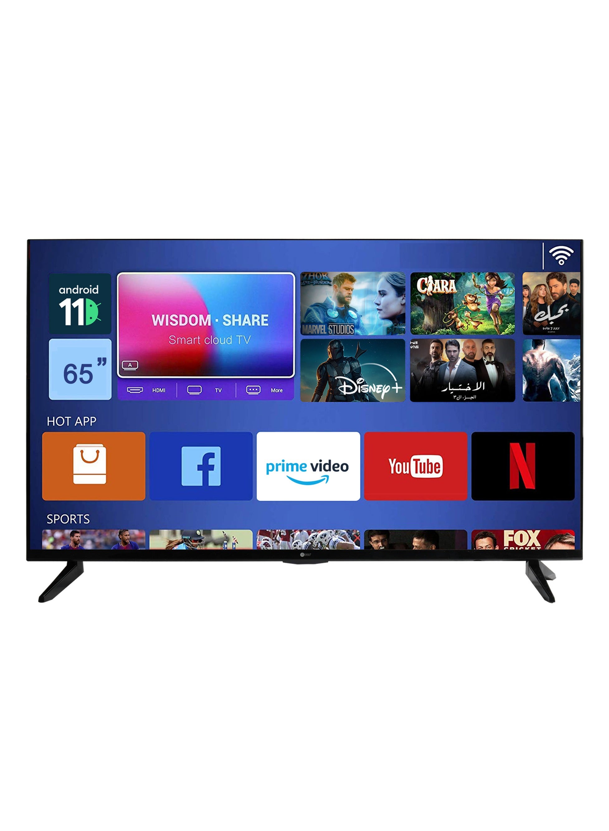 AFRA Smart TV 65 inch UHD 4K Frameless LED Android 11 HDMI USB VGA PC & Game Console Connection Internet Streaming Netflix Hulu YouTube Prime Video AF-65114KBK Black 