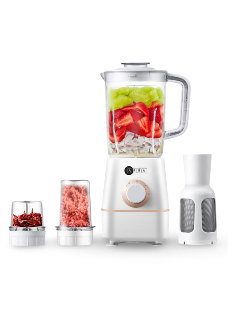 AFRA 3-In-1 Blender with Stainless Steel Blades, Chopping & Grinding Mill, Filter & Strainer | 2-Speed with Pulse Function, Overheat Protection, Powerful 100% Copper Motor | BPA-Free 1.5L Liquid Jar | 2-Year Warranty 1.5 L 400 W AF-0400BLWT white  - Image 2