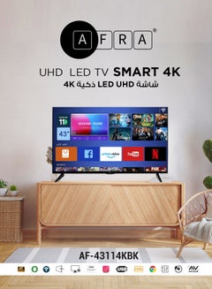 تلفزيون ذكي 43 بوصة UHD 4K بدون إطار LED Android 11 HDMI USB VGA اتصال بالكمبيوتر ووحدة التحكم في الألعاب بث عبر الإنترنت Netflix Hulu YouTube Prime Video
