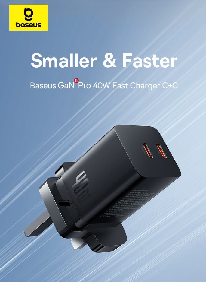Baseus GaN5 Pro Fast Charger Dual Type C 40W Black - Image 3