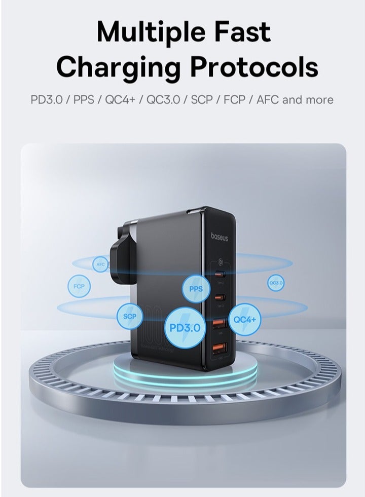 Baseus GaN5 Pro Fast Charger Dual Type C And Dual USB 100W With Mini Cable Type-C To Type-C 1M Black  - Image 4