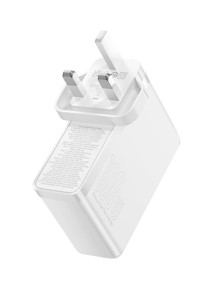 Baseus GaN5 Pro Fast Charger 2C+2U 100W UK Moon White With Mini White Cable Type-C To Type-C 100W White  - Image 3