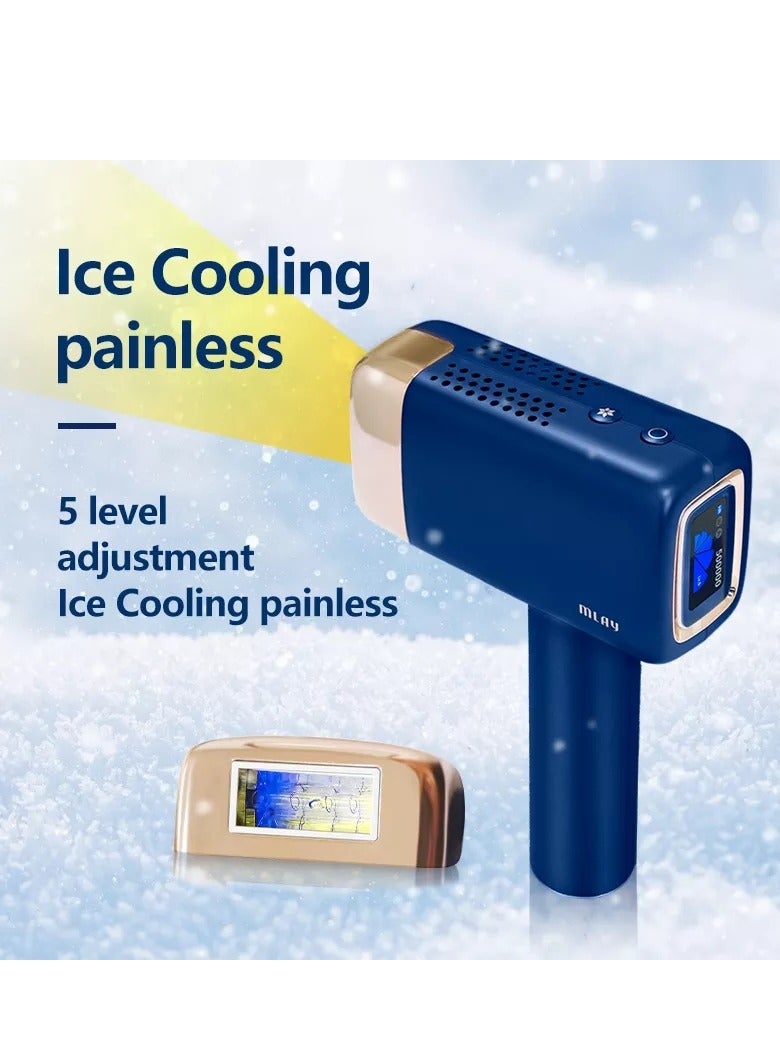 MLAY Updated T14 IPL Laser Hair Removal Device With 3 HR Lamp, 0 To 3℃ Cold Compress,5-Levels,500000 Pulses Painless Fast Hair Removal Device Dark Blue - Image 2