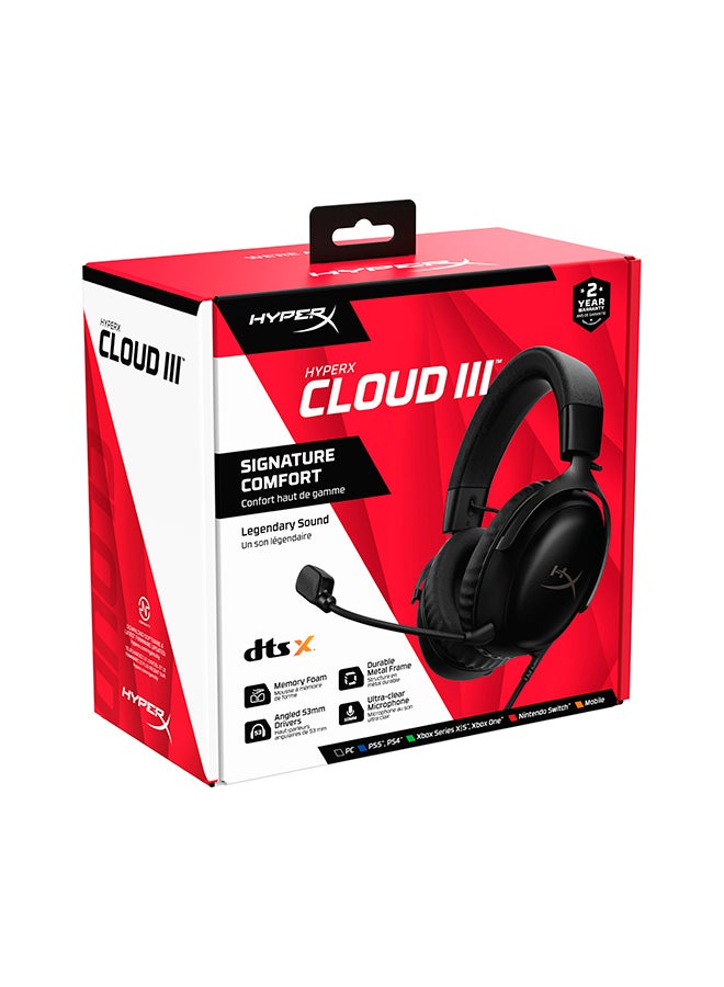 HYPERX - Cloud III Wired Gaming Headset, For PC / PS5 / Xbox Series, Angled 53mm Drivers, Noise Cancelling, With LED Mic Mute Indicator, 10Hz-21kHz Frequency Response, Black | 727A8AA - Image 1
