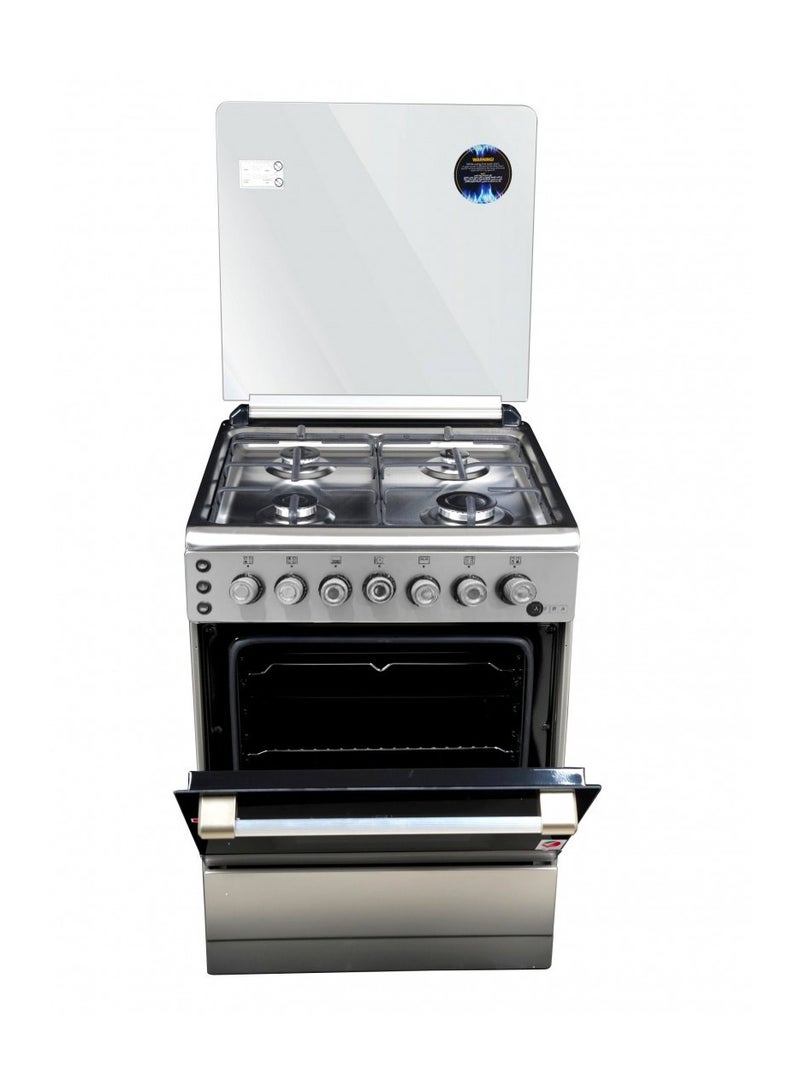 عفرا Freestanding Gas Cooking Range | 60x60cm Stove Oven | 4 Gas Burners | Full Safety Auto Ignition | Double Burner Gas Oven with Rotisserie | Stainless Steel Cooktop | Glass Lid | Adjustable Legs | 2-Year Warranty AF-60 Silver  - Image 4